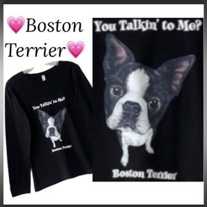 Boston Terrier Dog Love Graphic T-shirt Long Sleeve Black Size Small